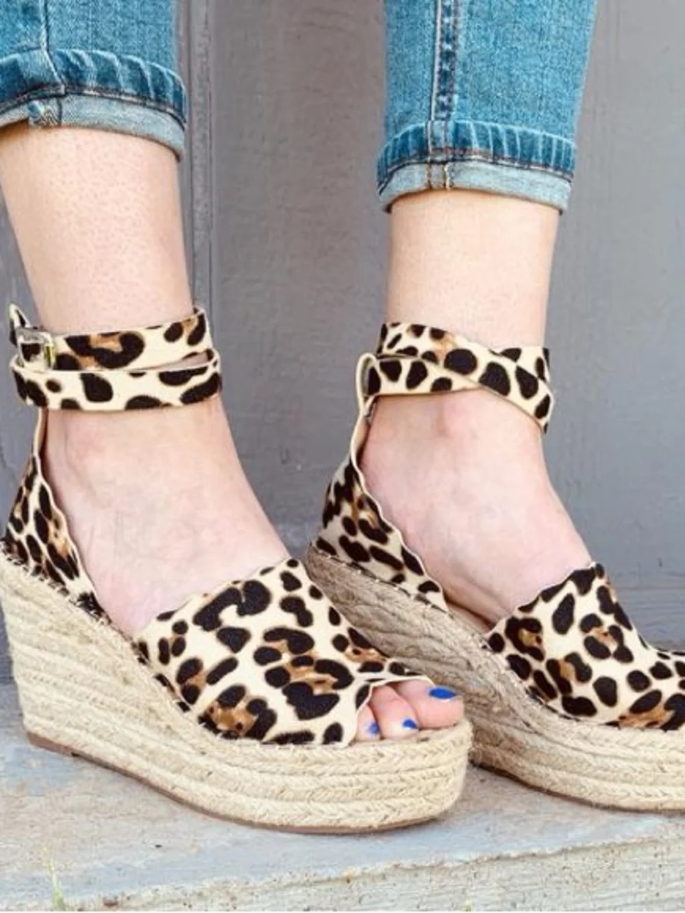 Leopard Print Espadrille Wedge Sandals Size 7.5